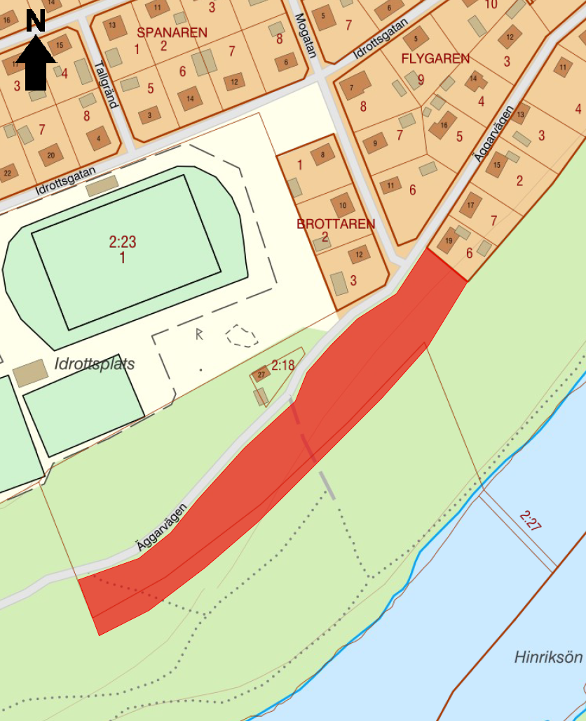 Karta över de de nya tomterna på Äggarvägen i Sveg.